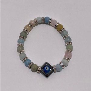 Morganite 8mm bracelet evil eye and Hematite